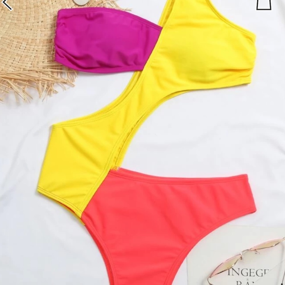 NEW Neon Multi Color One Shoulder Cut our bikini - Picture 8 of 9